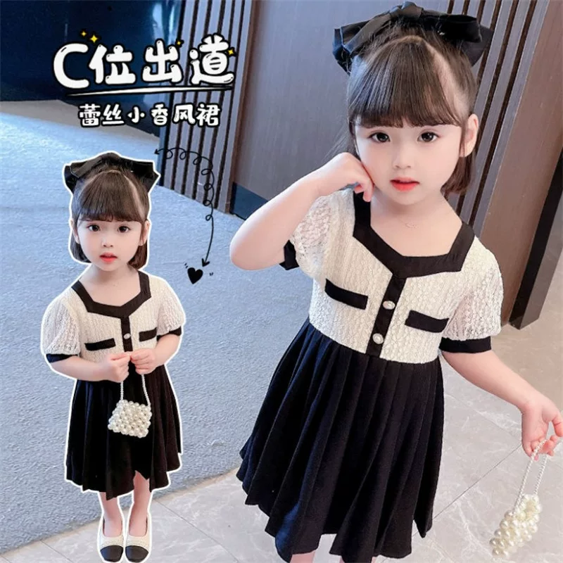 Платье с коротким рукавом, юбка, кружевная летняя одежда, стиль Chanel, западный стиль