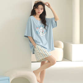 带胸垫纯棉带胸垫睡衣女夏季薄%纯棉短袖可外穿家居服睡衣