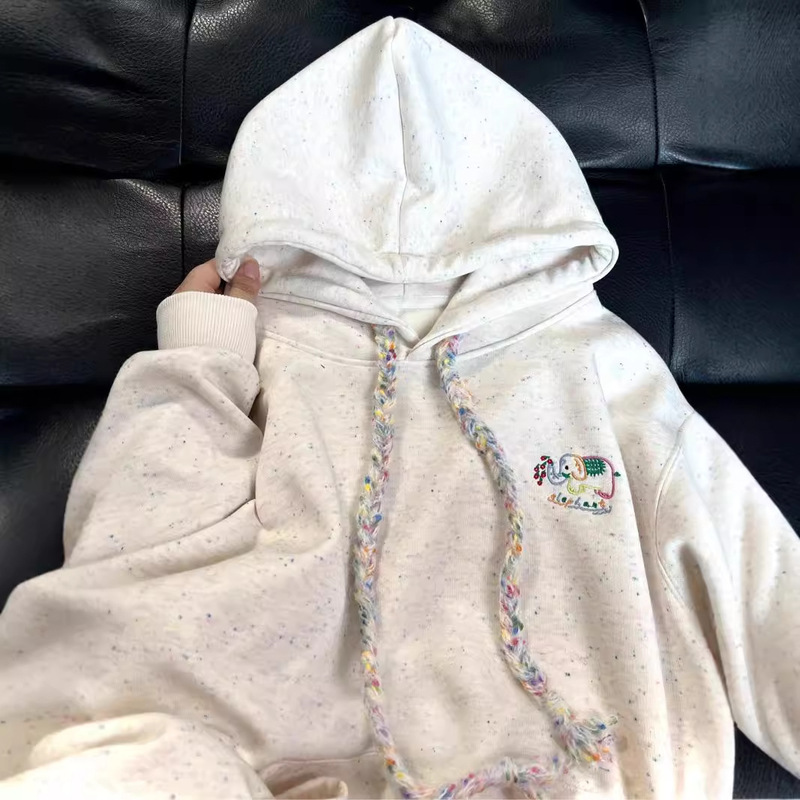 Colorful Embroidered Hooded Sweatshirt Women's Autumn and Winter New Loose oversize fleece-lined Thickened Design Jacket Top Colorful Embroidered Hooded Sweatshirt Women's Autumn and Winter New Loose oversize fleece-lined Thickened Design Jacket Top