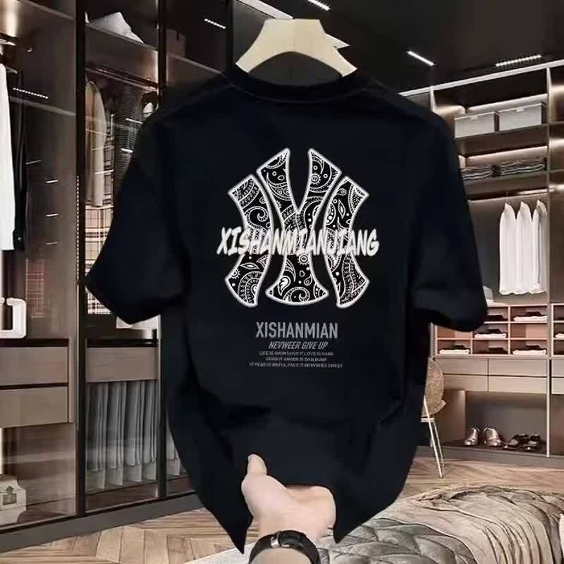 2025 Summer New Heavyweight Pure Cotton T-Shirt Men's American Trendy Brand Loose Casual Plus Fat Plus Short-Sleeved T-Shirt