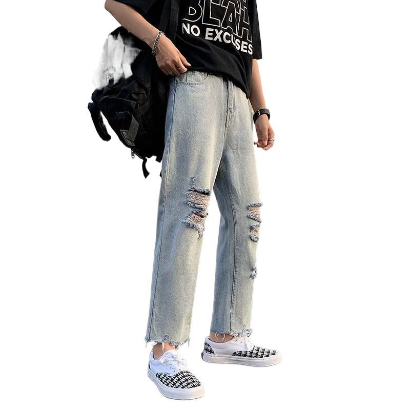 Abbigliamento uomo Jeans estivi da uomo larghi e leggeri Pantaloni casual corti a gamba dritta strappati di marca di tendenza_voghion.com