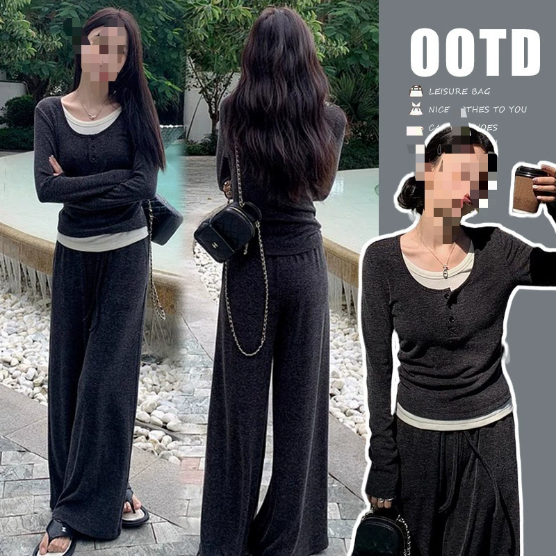 Пятно осенью ленивый ветер поддельные две части топ широкие брюки для беременных