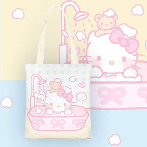 KT Cat Canvas Bag Eco-Friendly Canvas Tote Large Capacity Shoulder Bag Shopping Bag Women's Handbag