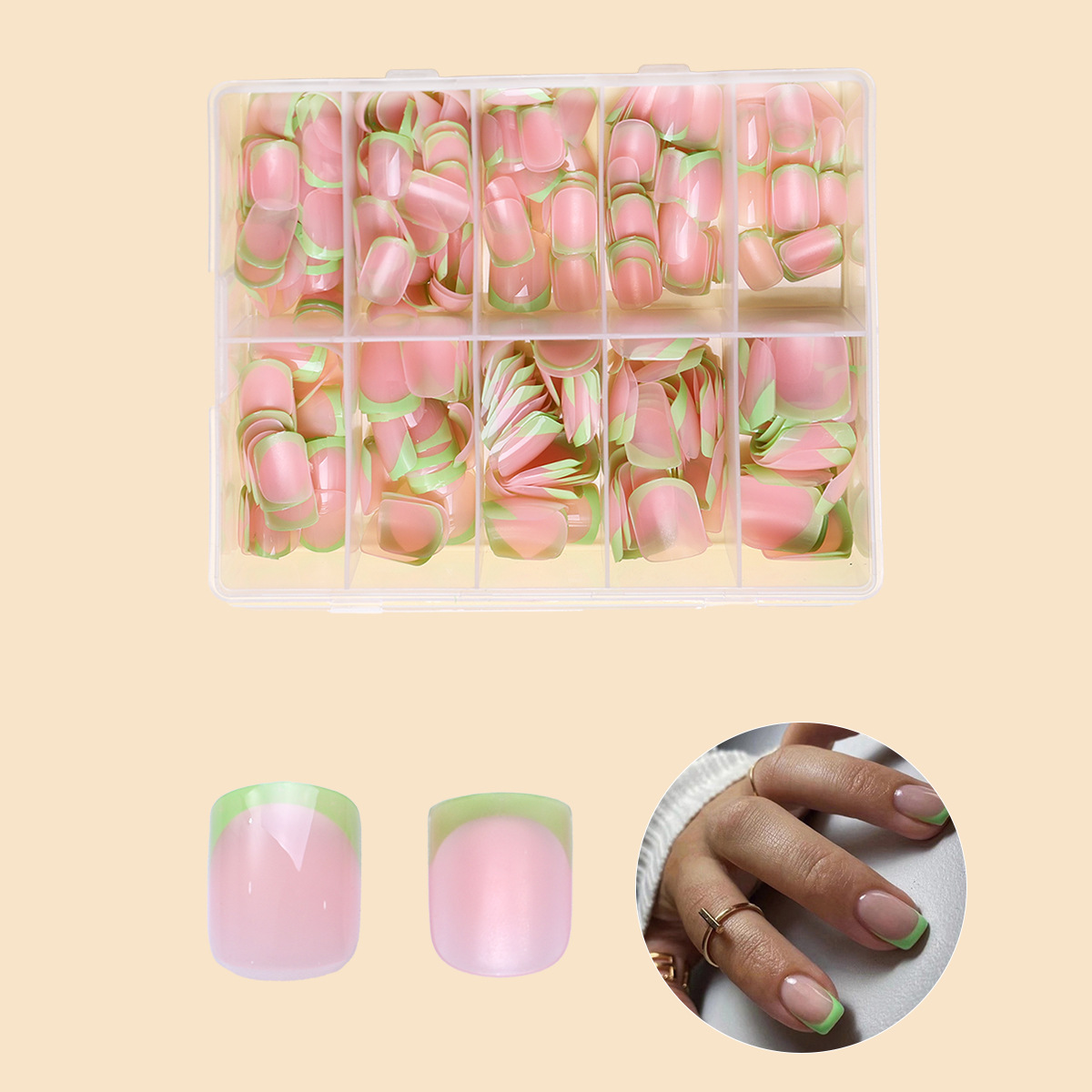 Corto rosa tierno joven verde tierno manicure francés encantador natural dulce ins viento producto acabado manicure falso