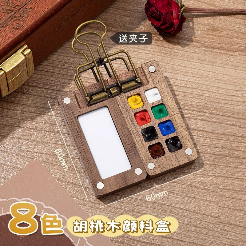 Mini caja de pintura de acuarela caja de nuez portátil cuaderno de dibujo de viaje cuaderno de dibujo conjunto de color image 11