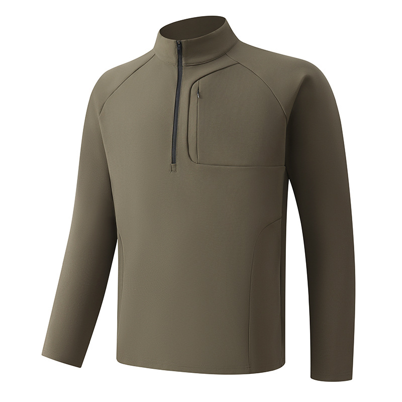 Otoño nuevo DiJiaPing medio cremallera tejido de cuello rápido seco deportivo camiseta de manga larga al aire libre chaqueta para hombre