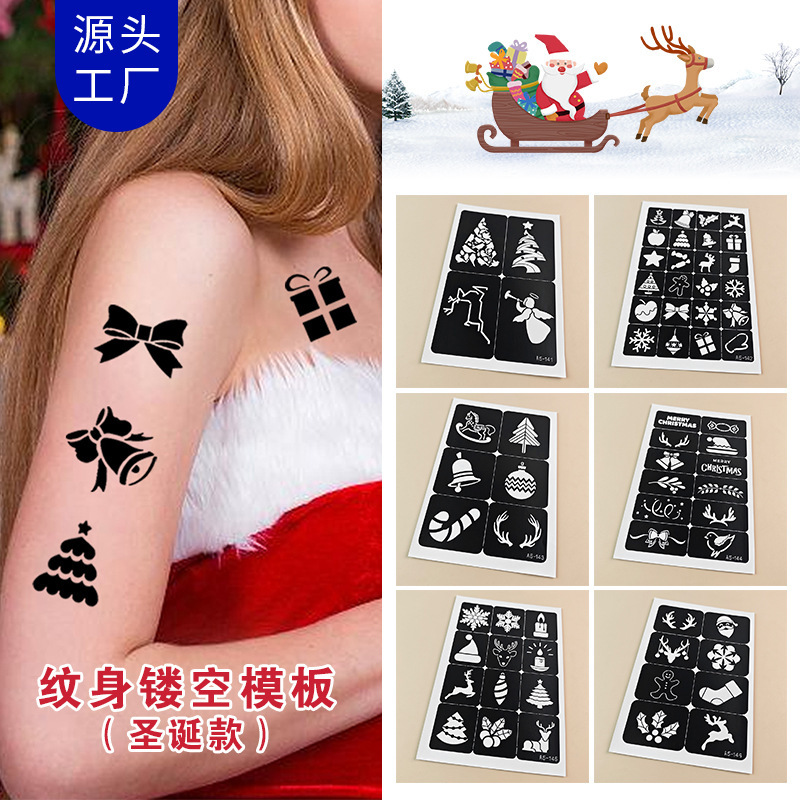 Cross-Border Amazon Christmas Makeup Template Tattoo Stickers European Spray Supplies Cartoon Henna Cut Out Template