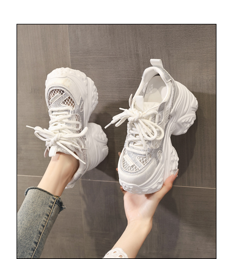 Giày sneaker nữ đế dày tăng chiều cao lưới thoáng khí phong cách daddy — màu trắng chi tiết 14