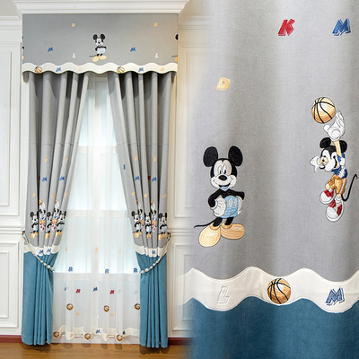 卡通窗帘蓝色男孩儿童房卧定飘落地窗窗帘布定制刺绣批发窗帘成品