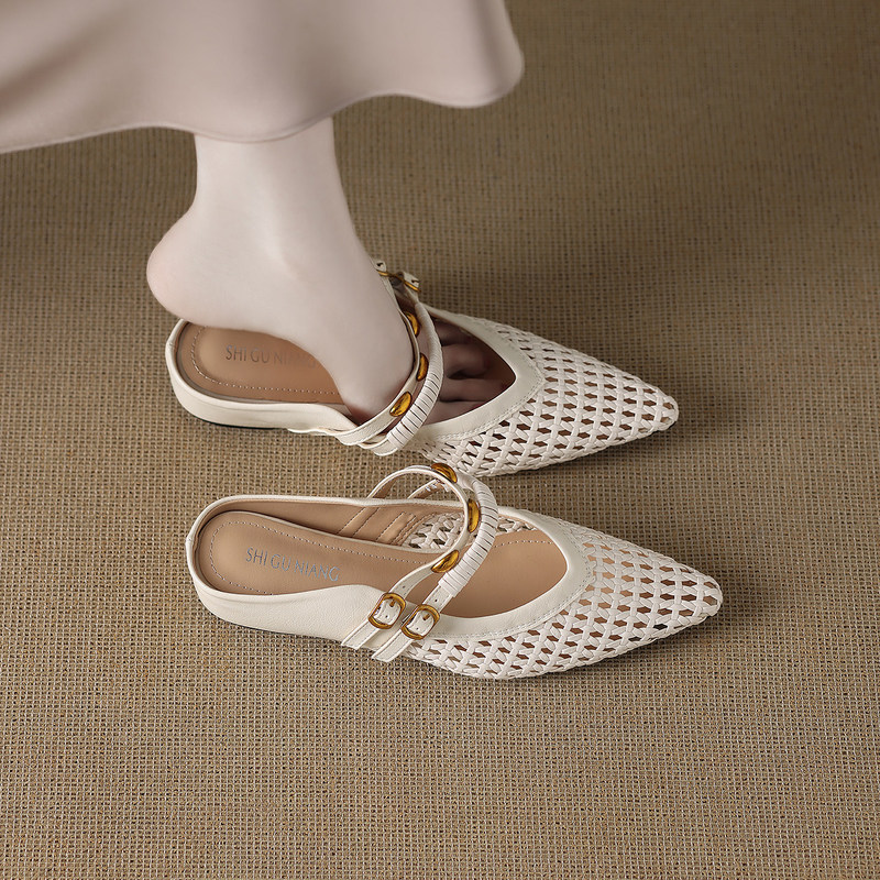 Shiguang 868-41 Sheepskin Slip-On Hidden Heel Closed-Toe Half Slippers for Women, Summer High-End Cool Sandals