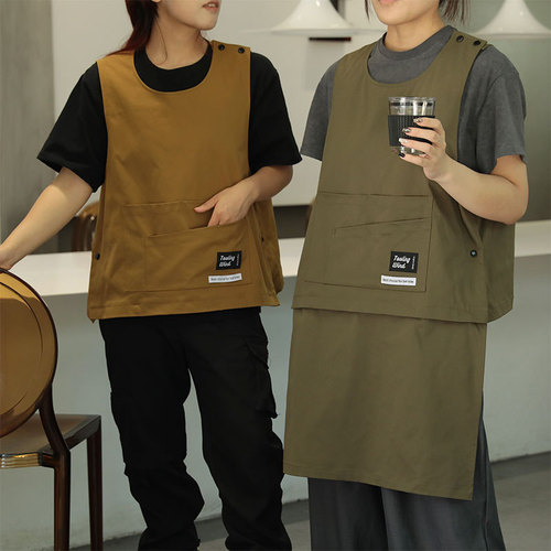 Workwear Apron Anti-stain Anti-oil Detachable Kitchen Dining Coffee Barber Shop Uniforms for Men and Women
