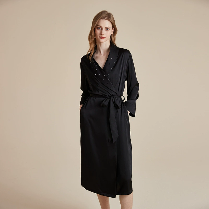 Свадебный халат с камнями для невесты, новый весенне-осенний стиль, высококачественный длинный ночной халат из ледяного шелка для невесты и подружек невесты.