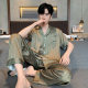 2024 Trendy Men's High-end Ice Silk Pajamas Collar Summer Thin Short-sleeved Trousers Two-piece Breathable Comfortable Home Clothes