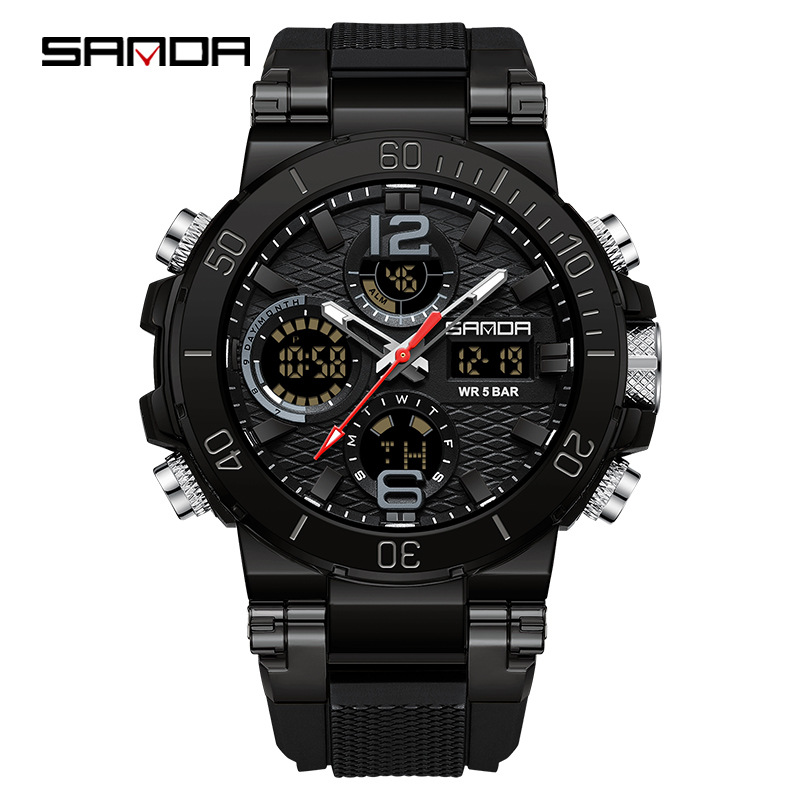SANDA reloj electrónico multifunción luminoso impermeable reloj de hombre de moda negro tecnología estudiante reloj deportivo 6167