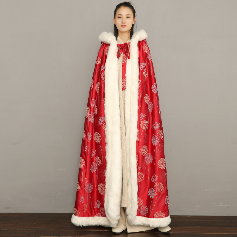 Hanfu Cape 2026 New Style New Chinese Style Fur Collar Extra Large Cape with Fleece Lining and Thickened Hanfu Set Large Cloak