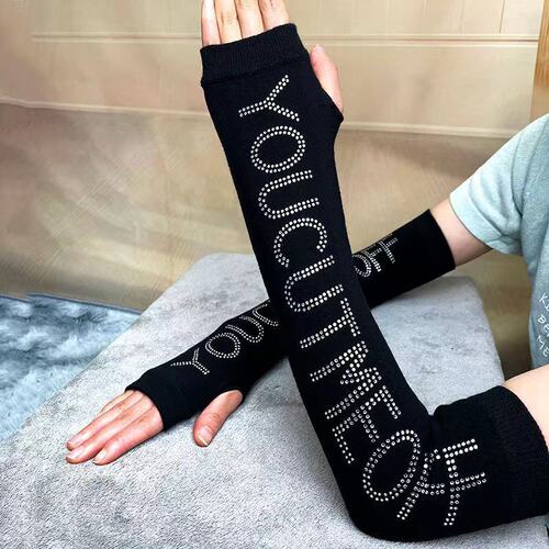 Sunscreen Sleeves Women's Arm Covers Autumn and Winter Long Bright Diamond Exposed Knitted Gloves Thickened Warm Winter Vacation Sleeves