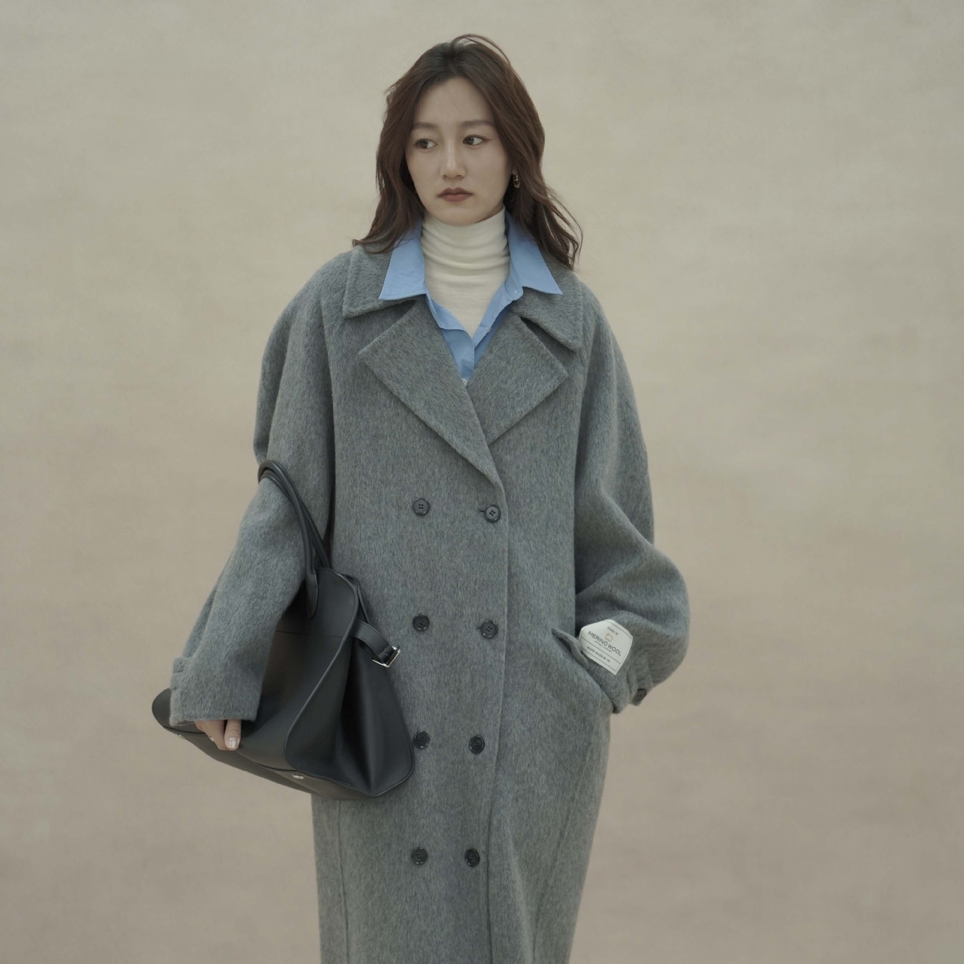 Dalian Taicheng ~ 24 New Ins Style Simple Double-sided Wool Coat Women's Autumn and Winter Coat Long C- 827