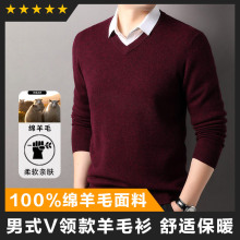 480g加厚100%纯羊毛衫男士40支冬季新款V领毛衣保暖男式濮院毛衫