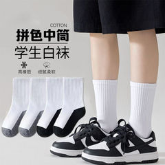 儿童白色袜子男童中筒春秋冬季女孩大童小学生运动袜中童耐脏袜子