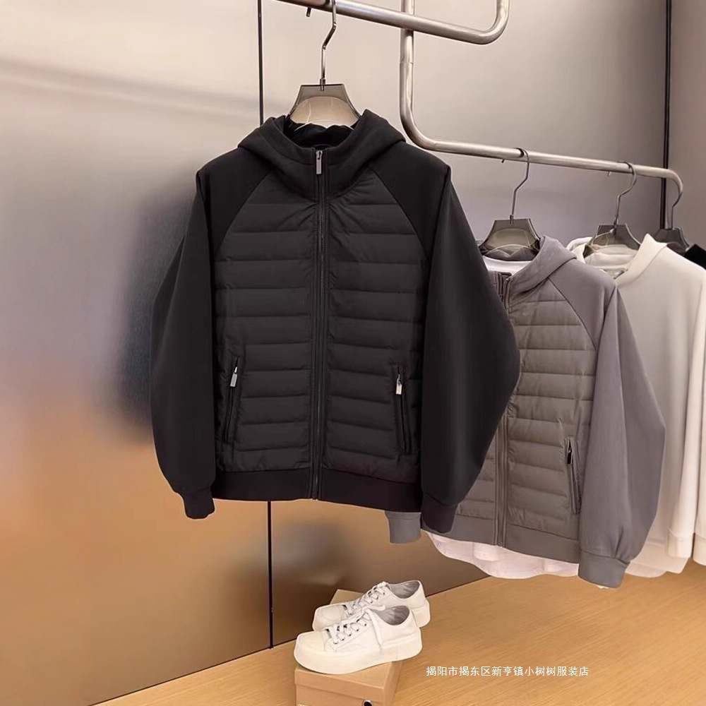 冬季新款潮流轻薄款棉衣男宽松百搭休闲连帽纯色拼接情侣款外套男
