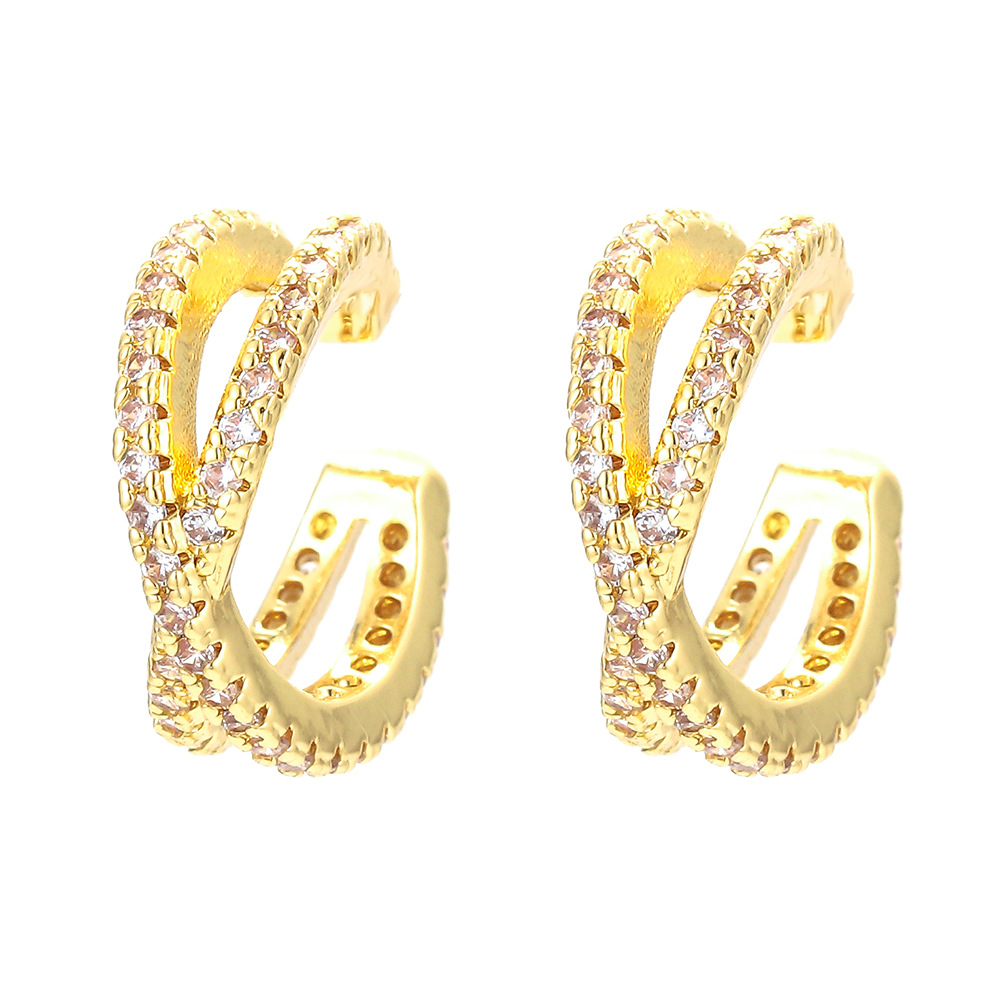 3g Weight Zircon Inlay Material Wholesale Jewelry Double-layer Hollow Copper Ear Clip Nihaojewelry