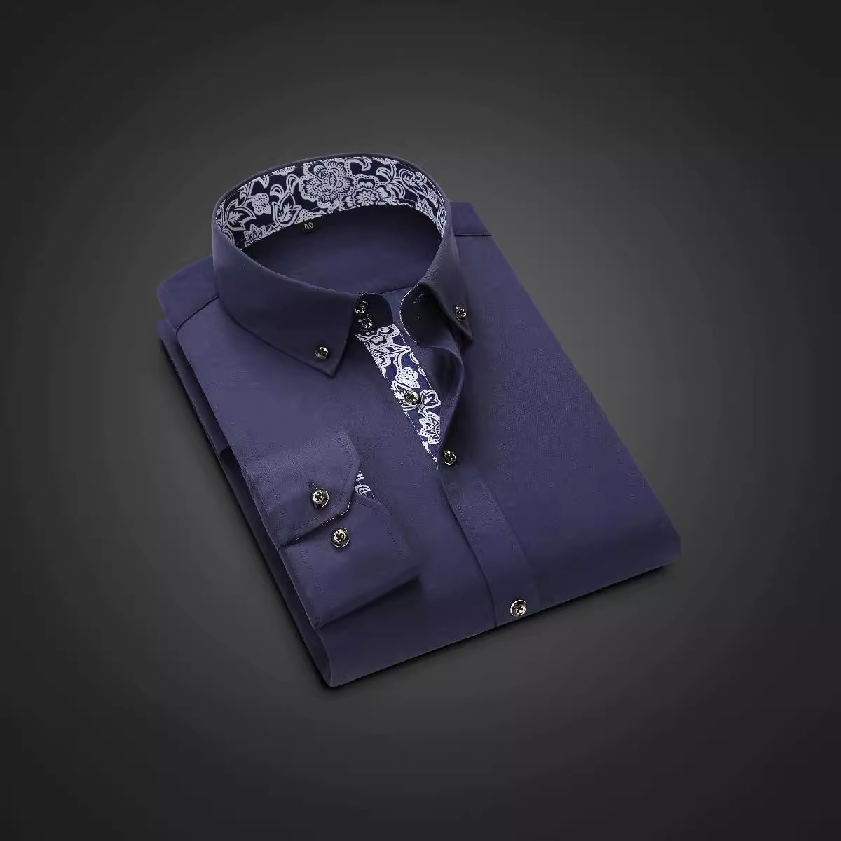 Camisa de manga larga para hombre, estilo coreano 2024, corte ajustado, informal de negocios, azul y blanco porcelana, ropa para hombre, estampado azul y blanco porcelana