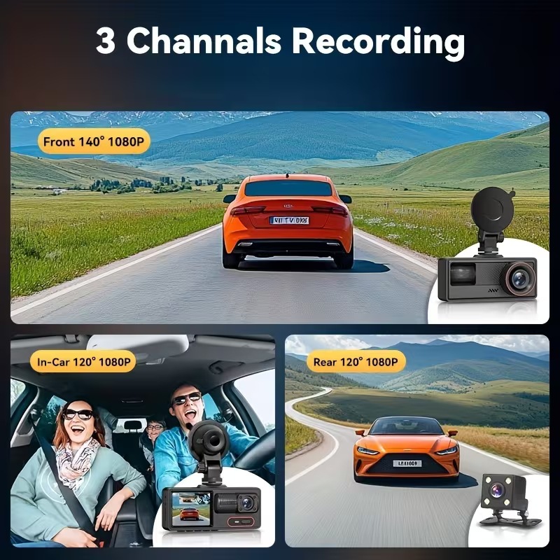 Cross-Border 1080P Three-Lens Driving Recorder Wifi Mobile Phone Interconnection 2inch High-Definition Screen Car Recorder