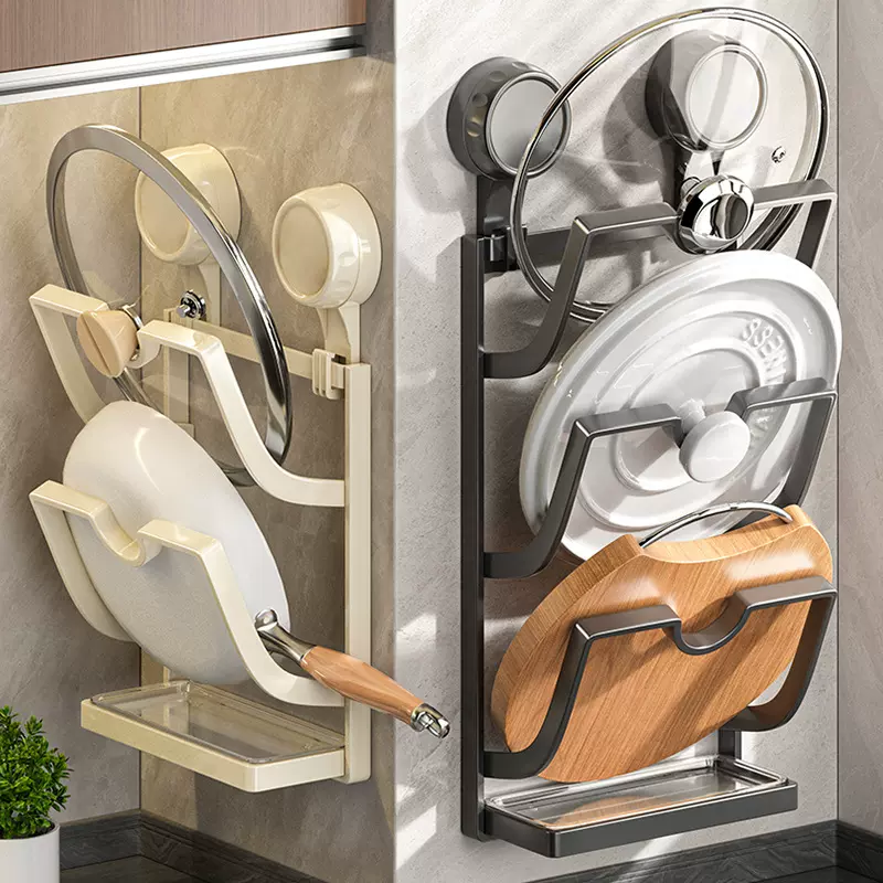 吸盘式厨房锅盖架多层置物架免打孔家用铁艺菜板砧板壁挂式收纳架