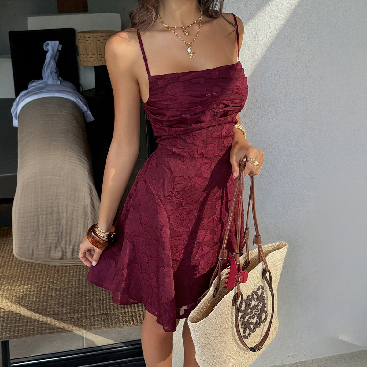 Amazon Europa y América 2026 verano nuevo elegante cintura descubierta correa vestido corto al por mayor image 1