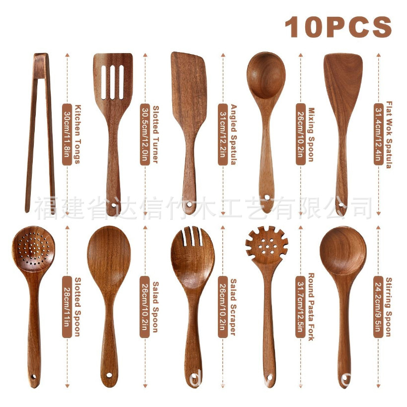 Juego de utensilios de cocina de madera de 10 piezas, juego de 5 piezas, cucharas de madera, espátulas, cucharas para sopa, espátulas de madera, herramientas de cocina, juego de utensilios de cocina, cubo de almacenamiento