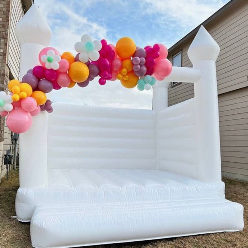 白色婚礼蹦床欧式求婚生日派对布置跳床气模厂家结婚气球充气城堡