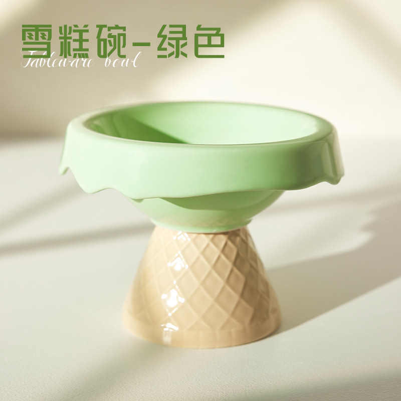Tazón de cerámica para gatos Tazón para mascotas Tazón de helado Pie alto Diagonal Protección para el cuello Anti-volcado Tazón de comida para gatos Tazón para beber Tazón para perros al por mayor