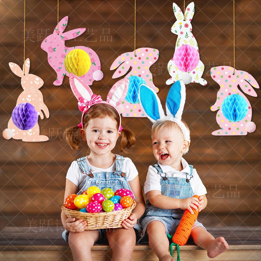 Amazon nuevo conejo de Pascua panal colgante Pascua de dibujos animados huevo conejo colgando Decoración