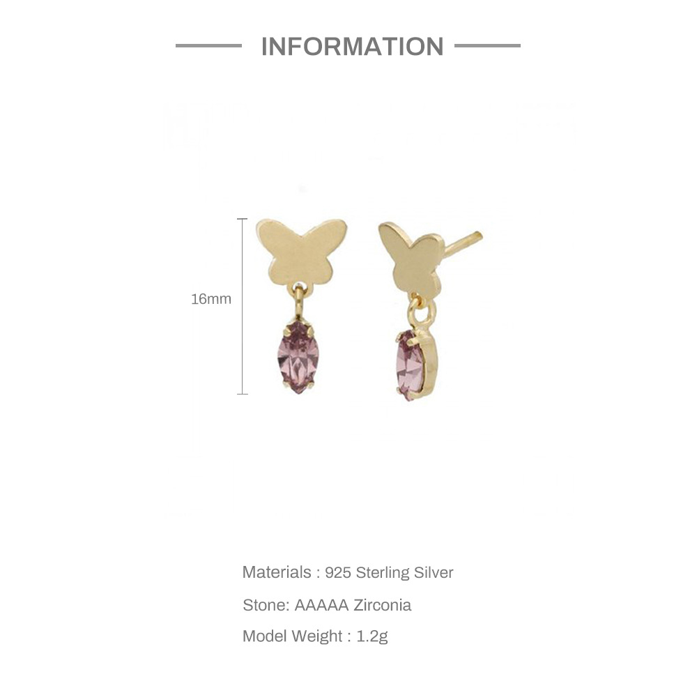 Fashion Butterfly Sterling Silver Plating Zircon Drop Earrings 1 Pair