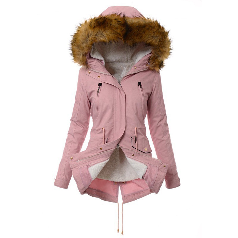 Pure Color Hooded Slim Warm Zipper Jacket 2