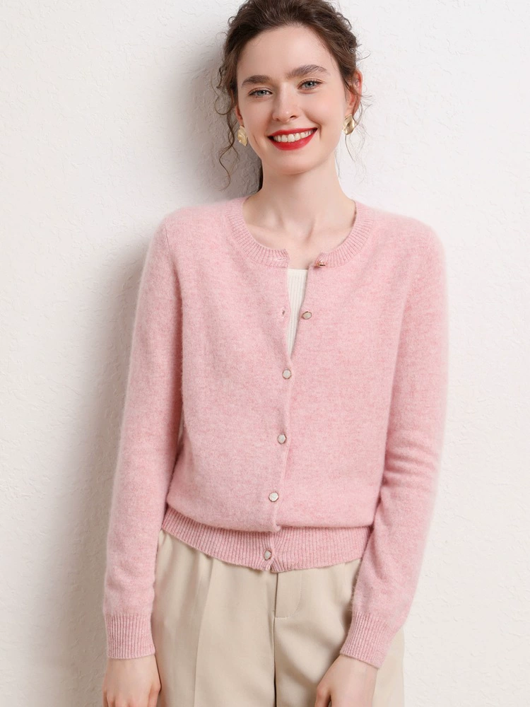 Кашемировый кардиган с круглым вырезом, Женский 2023, осенне-зимний Новый кашемировый свитер, Свободный вязаный кардиган, короткий топ