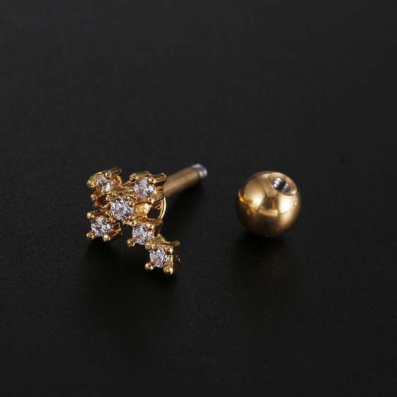 1 Piece Quantity Daily Occasion Stainless Steel Material Cross, Star, Butterfly Pattern Fashion Cross Star Butterfly Stainless Steel Inlay Zircon Ear Studs 1 Piece