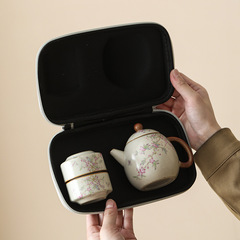 紫藤花汝窯一壺三杯屋外旅行茶器セット携帯包装ティーポット