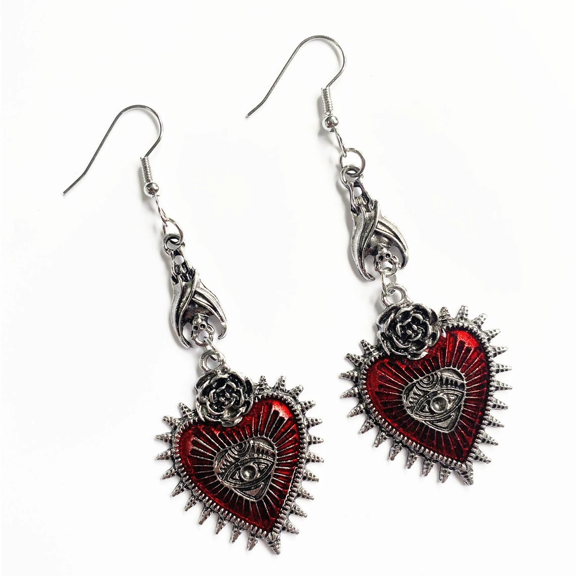 Серьги Anming Heart Gothic Punk, красная эмалированная смесь, 8.8×6.8 см