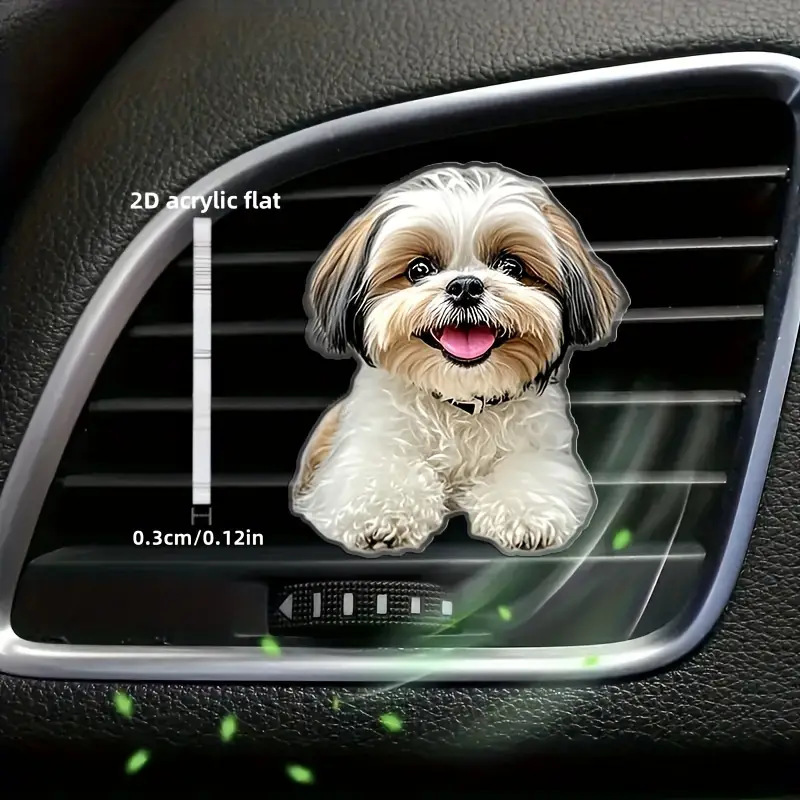 Acrylic 2D Flat Shih Tzu Dog Wearing Headphones Pattern Acrylic Car Air Vent Decoration Clip