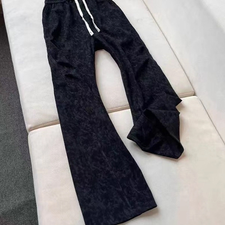 Chenille Tie-Dye Pleated Flared Sweatpants Men's American Style Diagonal Cut Camouflage Scimitar Pants Autumn Straight Casual Pants