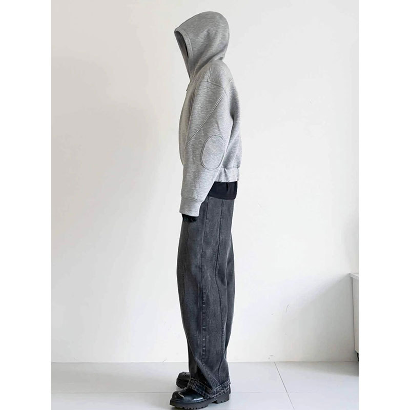 boy Space Cotton Boxy Fit American High Street Hooded Cardigan Short Sweatshirt Men Heavyweight Gray Zipper Top Jacket_voghion.com