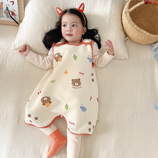 Happy Pig Boys and Girls Baby Sleeveless Four Seasons Split Leg Silk Cotton Air-conditioned Room Children's Sleeping Bag Home Clothes