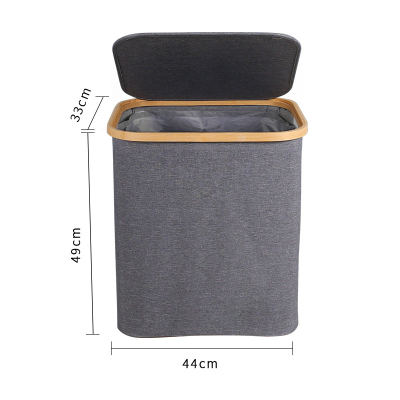 Cesta de ropa sucia transfronteriza con bolsillo interior con cubierta de bambú y madera plegable Cesta de almacenamiento de ropa sucia Cesta de ropa sucia