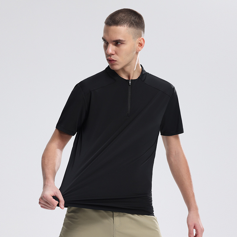 2025 nuevo medio cremallera de manga corta hombre alto elástico profesional ropa de secado rápido correr ropa de ejercicios camiseta deportiva casual hombre