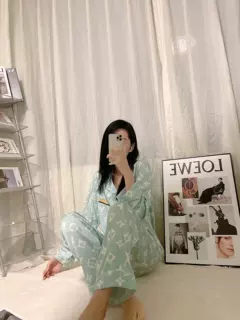 YD家居服春秋款情侣冰丝绸睡衣女款长袖韩版网红风夏季款套轻奢