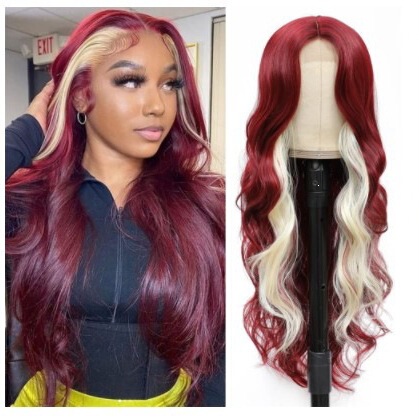 European and American Popular Style Women's Long Curly Hair with Color Highlights, Large Wave Curls, Gradient Synthetic Wig, Full Head Lace Wig