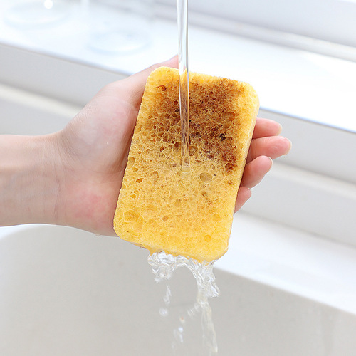 Compressed wood pulp cotton bagged scouring pad absorbent sponge wipe kitchen cleaning non-stick oil sponge block dishwashing artifact