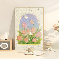 奶油風鬱金香客廳裝飾畫小眾玄關桌面擺畫臥室斗櫃治癒系餐廳掛畫