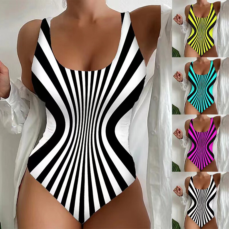 Women's Swimsuit 2026 Summer New Popular European and American Style Sexy Strap One-Piece Striped Swimwear Quick-Drying
